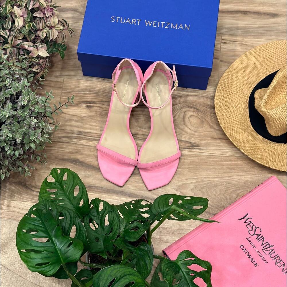 NWT Stuart Weitzman Baby Pink Amelia Block Sue-Suede 40.5